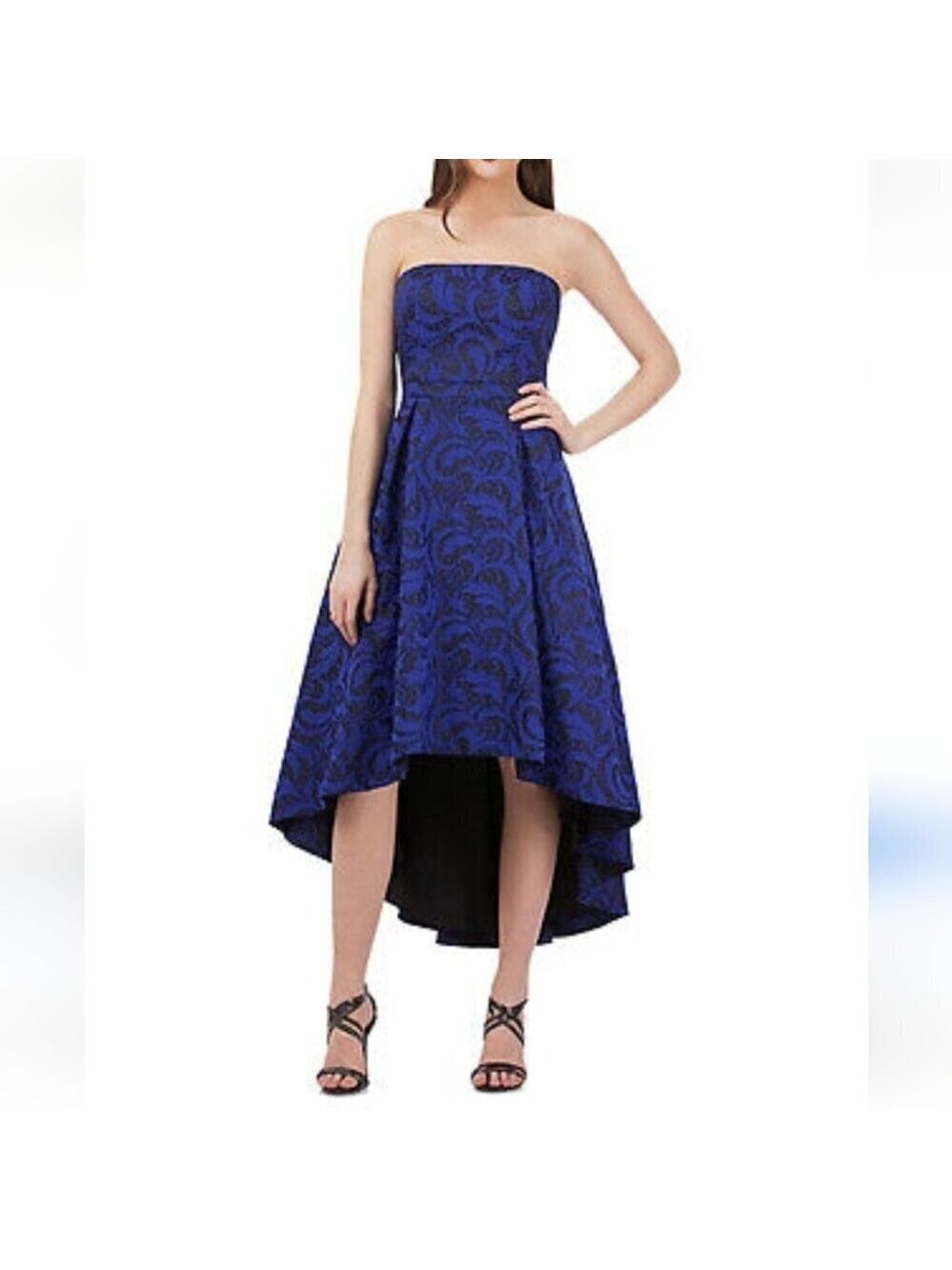 BRIAN BAILEY | Jacquard gown dress strapless hi-lo lace royal blue black sz 12